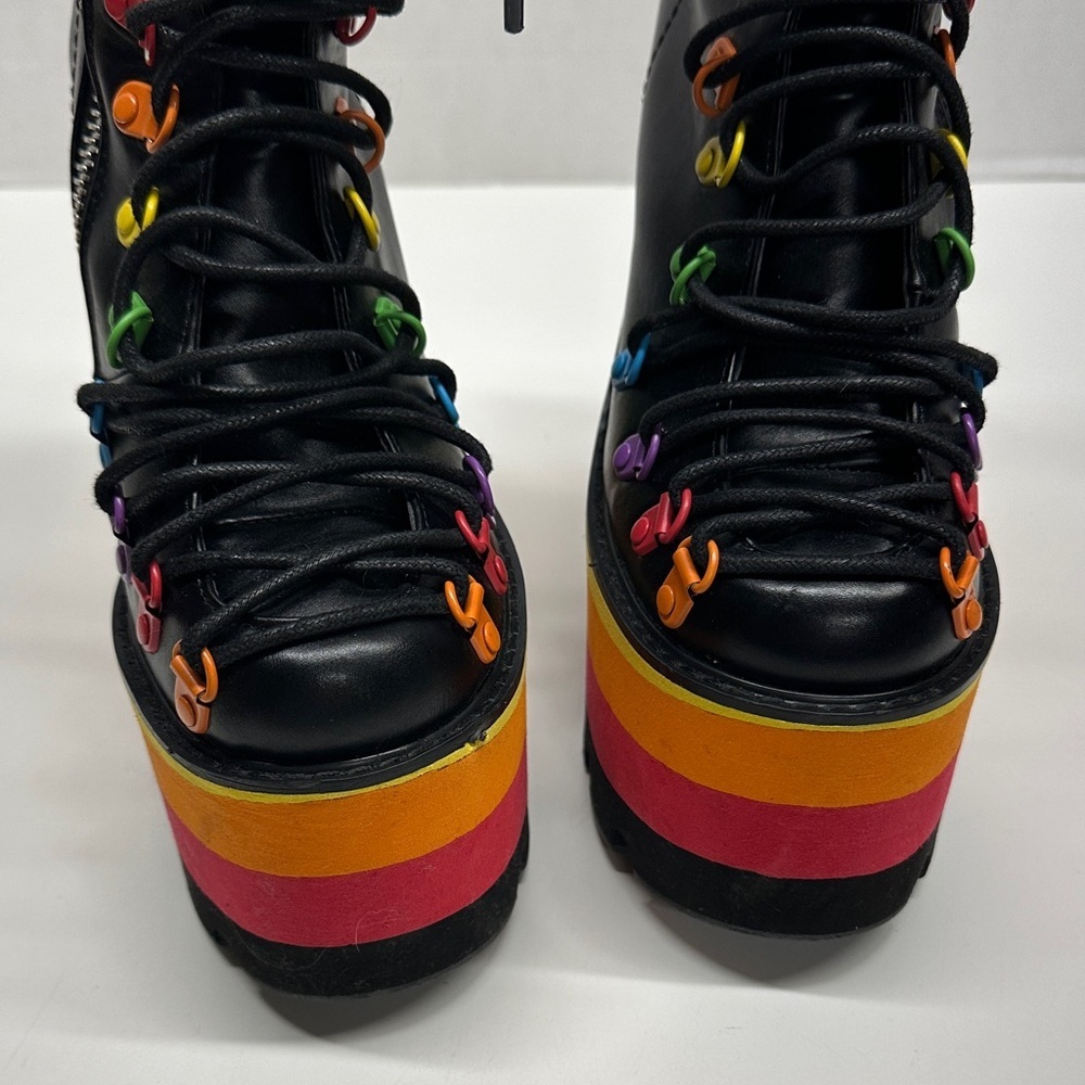 Dolls Kill Club Exx Rainbow Platform Boots Lace Up Heeled Boots Colorful Size 6 - Picture 8 of 12